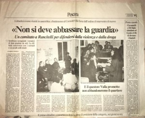 Foto di di Francesca Di Credico, presidente del comitato Per una nuova Rancitelli. Articolo del 17 marzo 1993 sulle attività dell'allora comitato